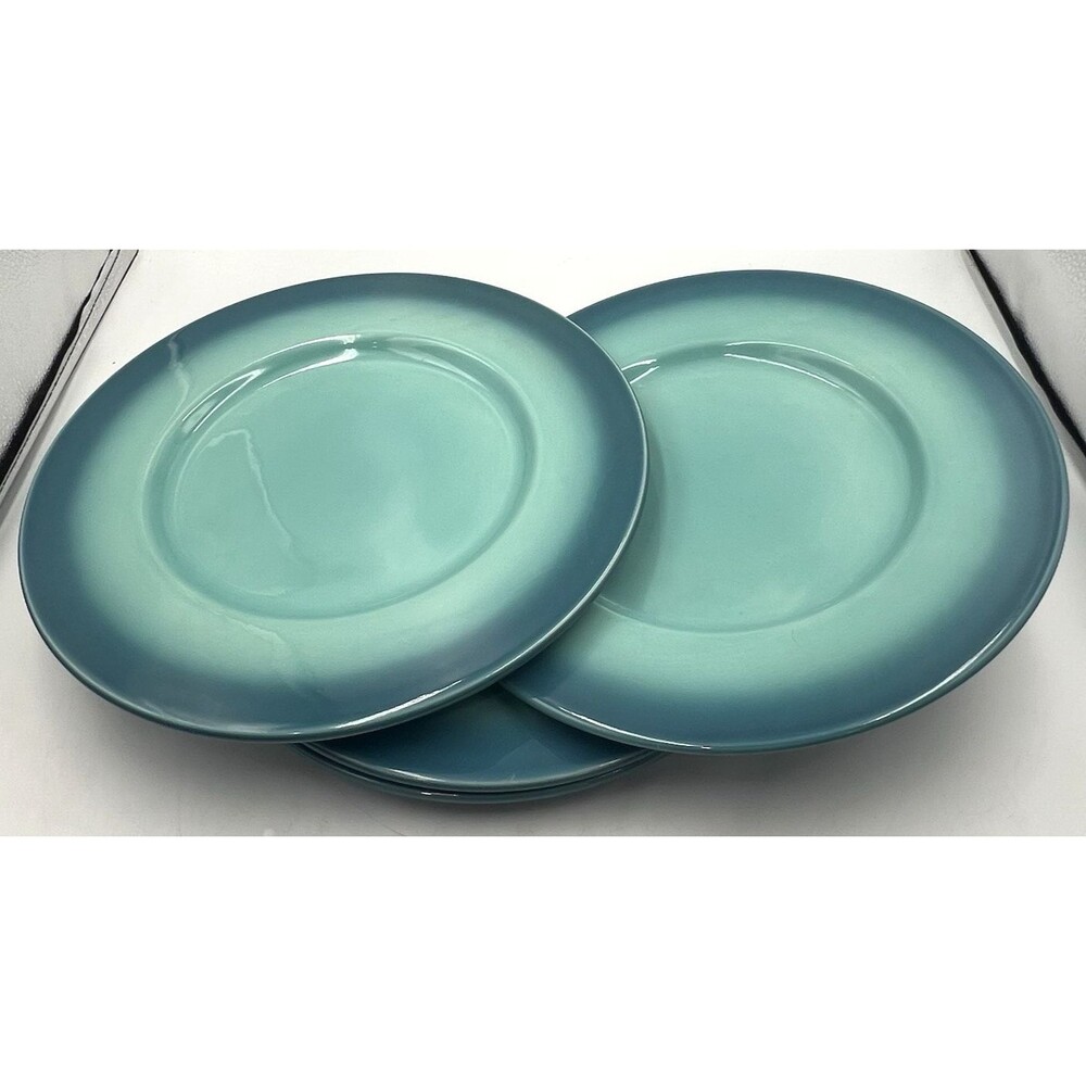 4 Bobby Flay Ombré Blue Dinner Plates | Teal Turquoise Stoneware 11"